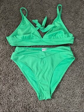 No Boundaries Green Ribbed Two-Piece Bikini